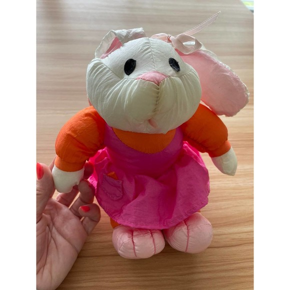 Other - Vintage Plush Rabbit Bunny Pink Orange Stuffed Animal Toy Baby